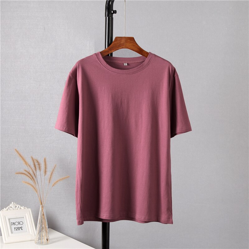 WYWM Summer Women Basic Loose T Shirt Solid Color Oversized Cotton Harajuku Short Sleeve Knitted Tees Korean Casual Female Tops