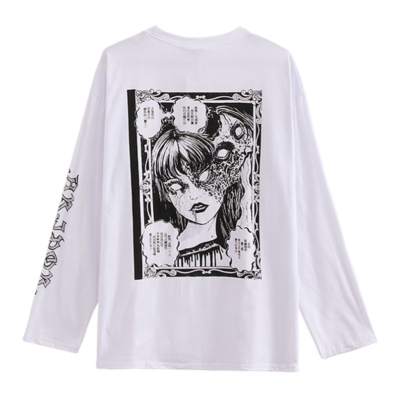 Gothic Cartoon Horror Graphic T-shirt Women Character Print Loose