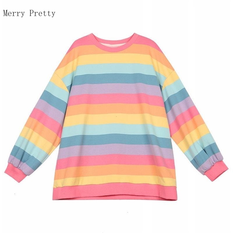 Pink Rainbow Striped Oversize 2xl T Shirts For Women