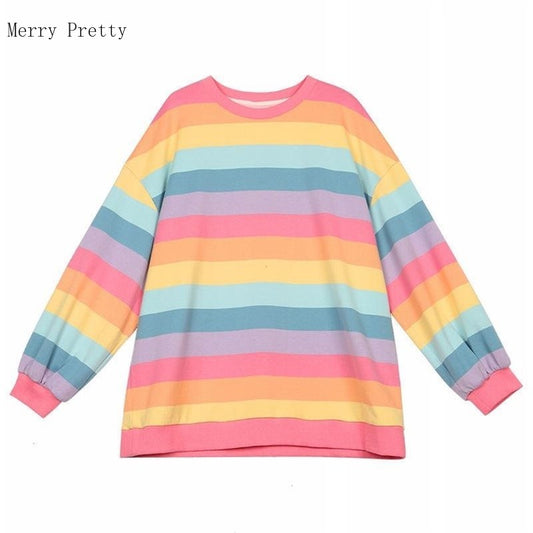 Pink Rainbow Striped Oversize 2xl T Shirts For Women