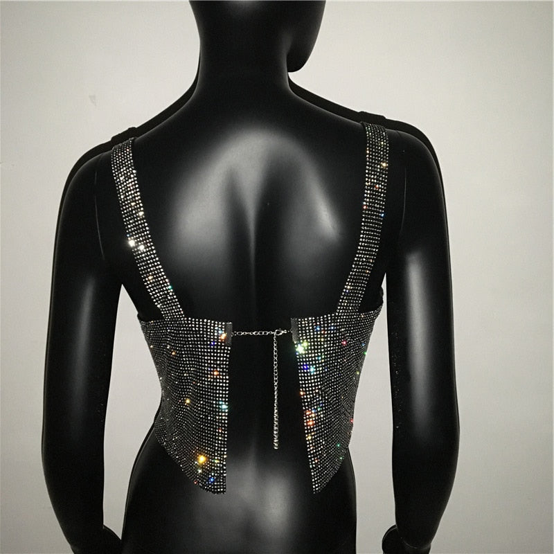 Glitter Nightclub Backless Rhinestone Tank Top Metal Crystal