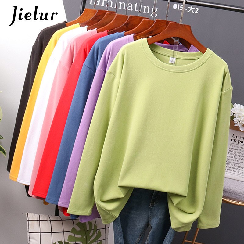 Autumn New T shirt Female Pure Color Slim Long Sleeve