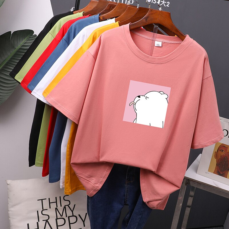 Hirsionsan Cute Bear Printed T Shirt Women New