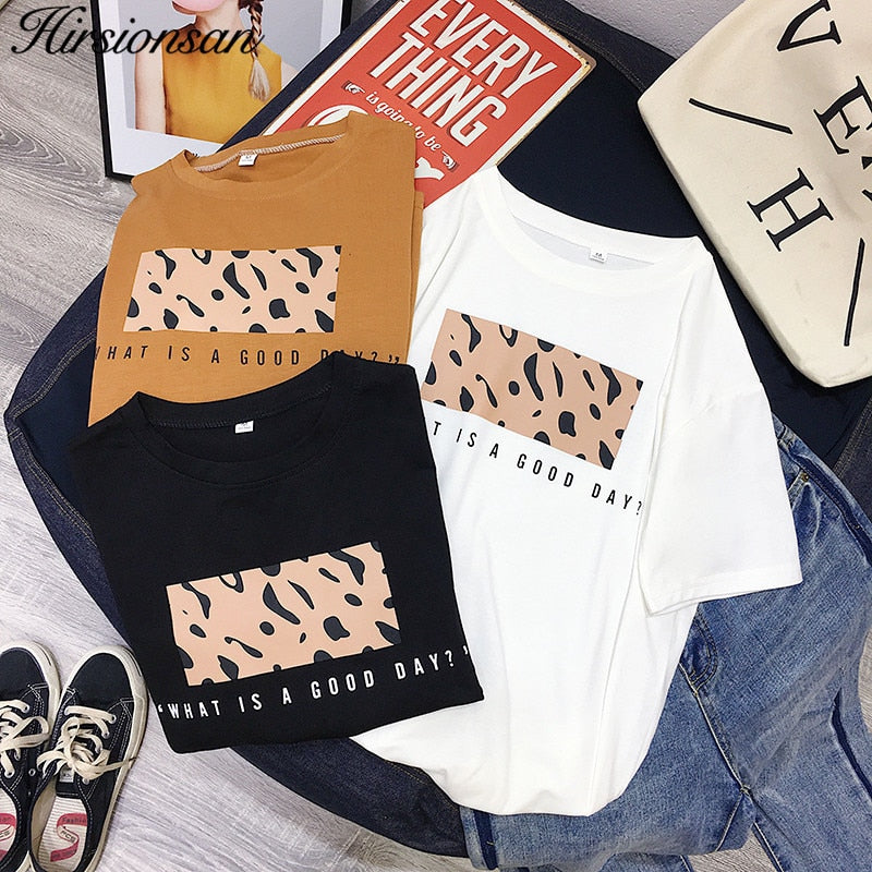 Hirsionsan Leopard Print T shirts Women 2019 Spring Summer Hot Tees Casual O-Neck Short Sleeve Harajuku Cool T-shirt Female Tops