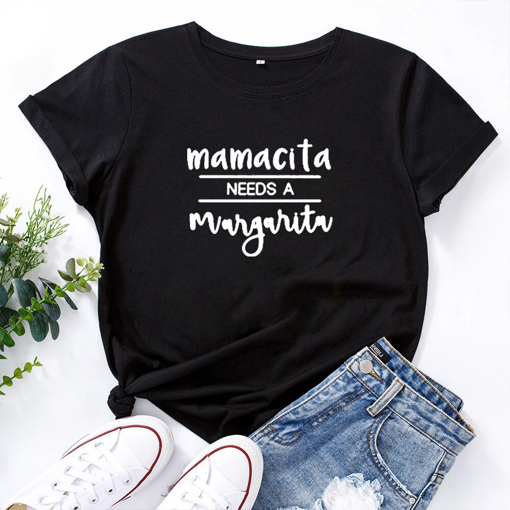 Mamacita NEEDSA Mahgahita Woman Tshirt Top O-neck Casual Cotton Clothes T-shirts Women Fashion Short Sleeves T Shirt Women