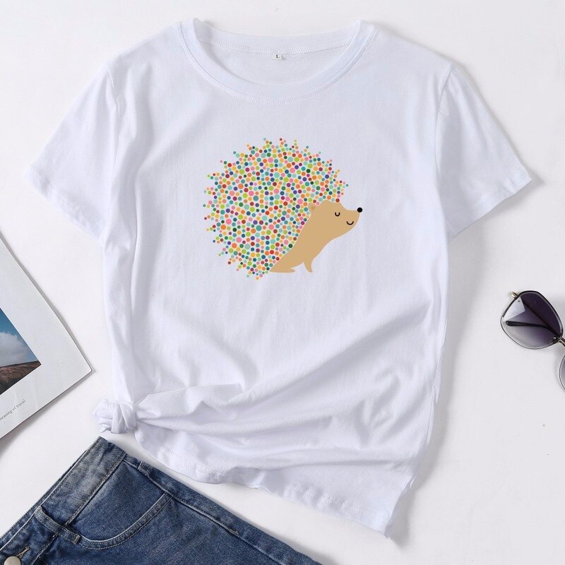 T Shirt Summer Short Sleeve Cotton Plus Size Cartoon Hedgehog