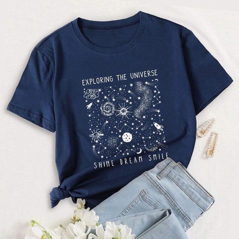 Universe Space Stars Print Short Sleeve Oversized Tshirts