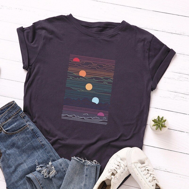 Summer Women tshirt Cotton Plus Size 5XL Casual Fashion Short Sleeve Sunrise Graphic Print t shirt Funny Women Tee Tops