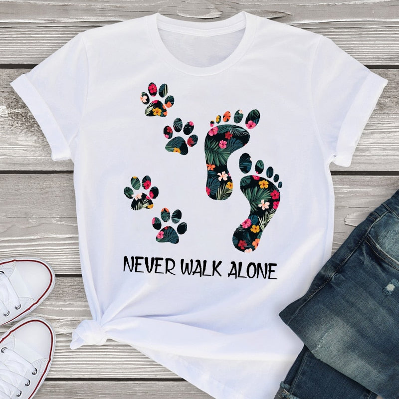 Women Graphic Short Sleeve Cartoon Dog Leopard