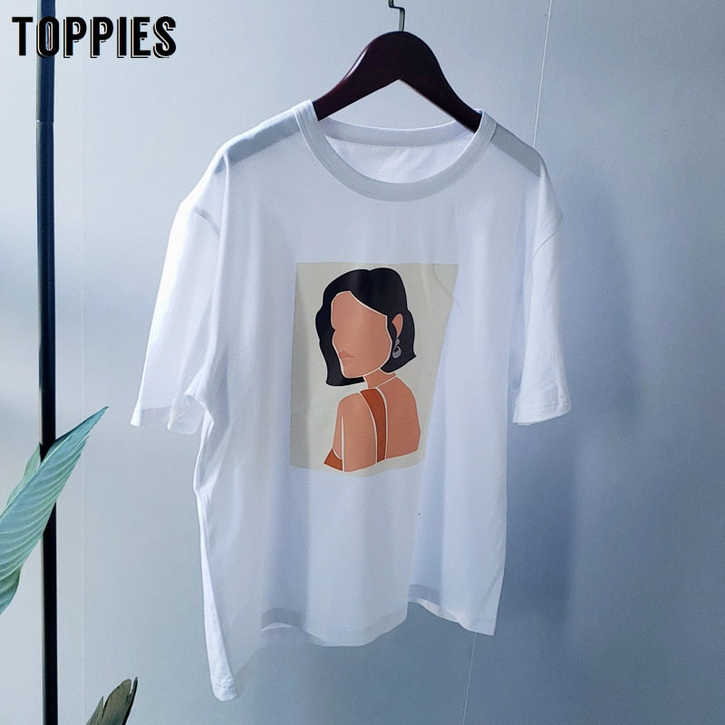 Toppies Women T-shirts Character Printing Tops Tees Summer Tops Short sleeve 95% cotton clothes