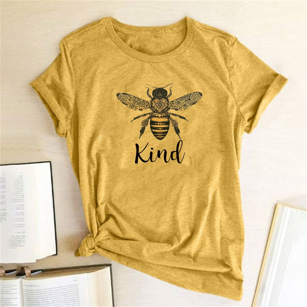 Kind Bee T Shirt Women Short Sleeve Summer Casual Printed T Shirt