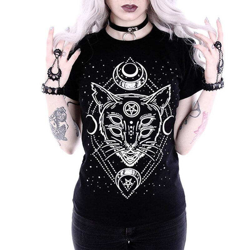 Ouija Board Women Gothic Black T-Shirt Grunge Swag Oversized