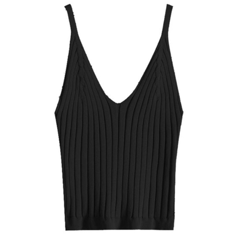 Women Sexy Sleeveless Crop Tank Top Ribbed Knitted Strap