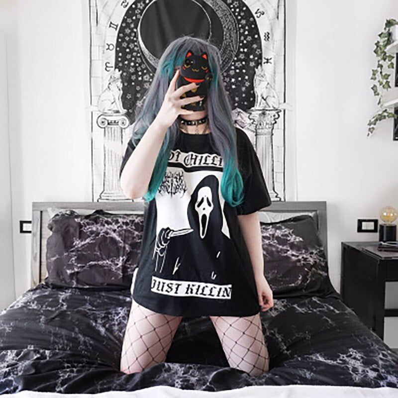 Ouija Board Women Gothic Black T-Shirt Grunge Swag Oversized