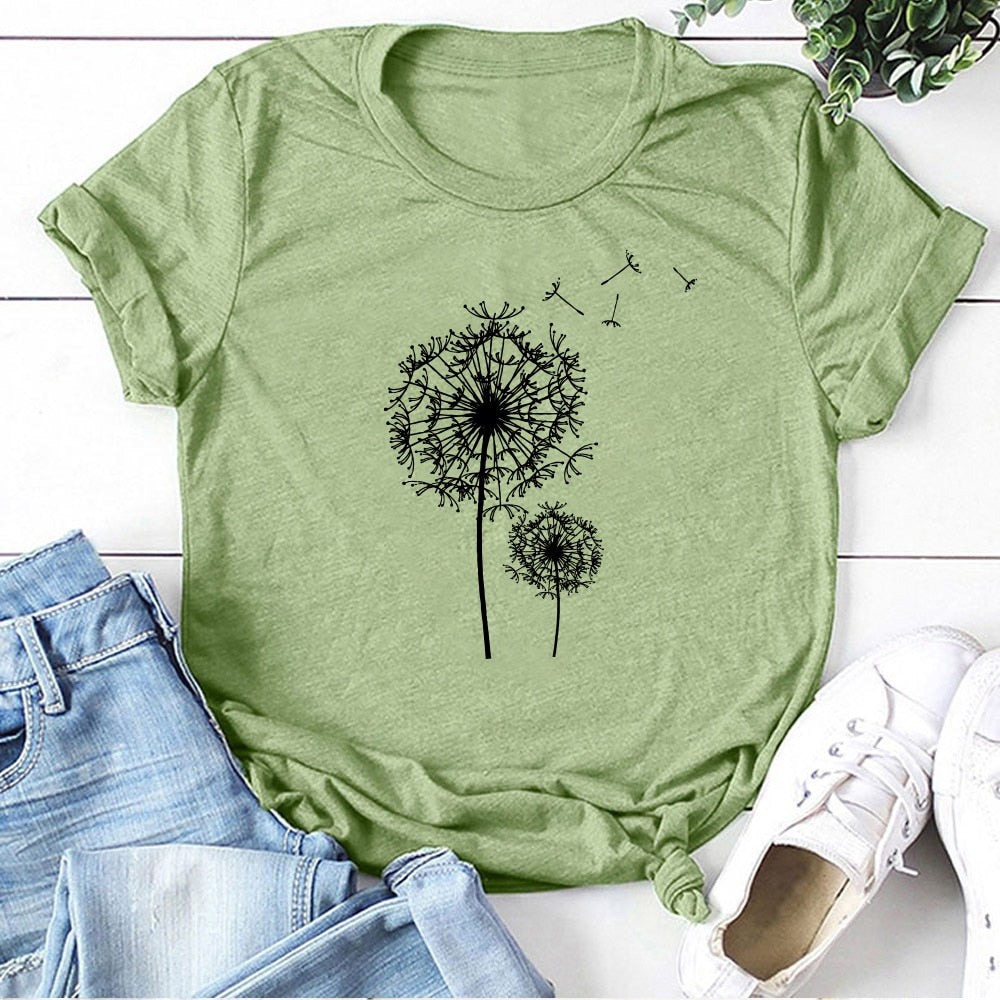 Dandelion Printed T-shirts Women T Shirt Summer