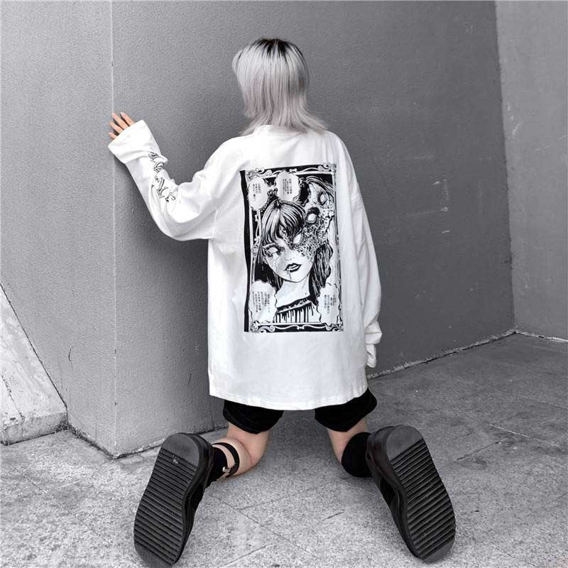 Gothic Cartoon Horror Graphic T-shirt Women Character Print Loose