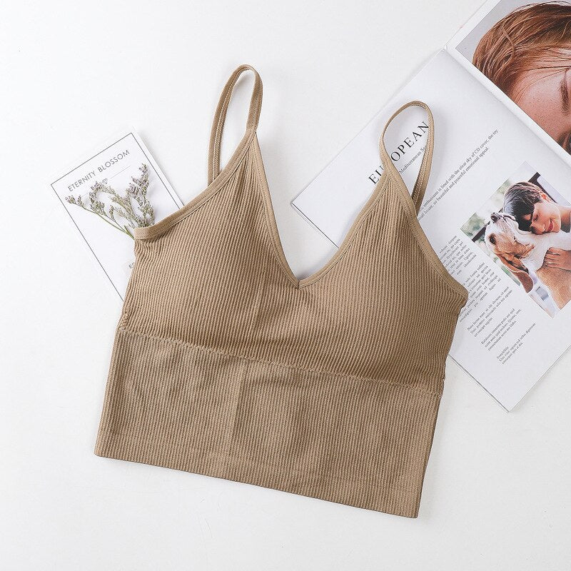 Sexy Crop Tops Women Sling Vest Deep-V Lingerie with Padded