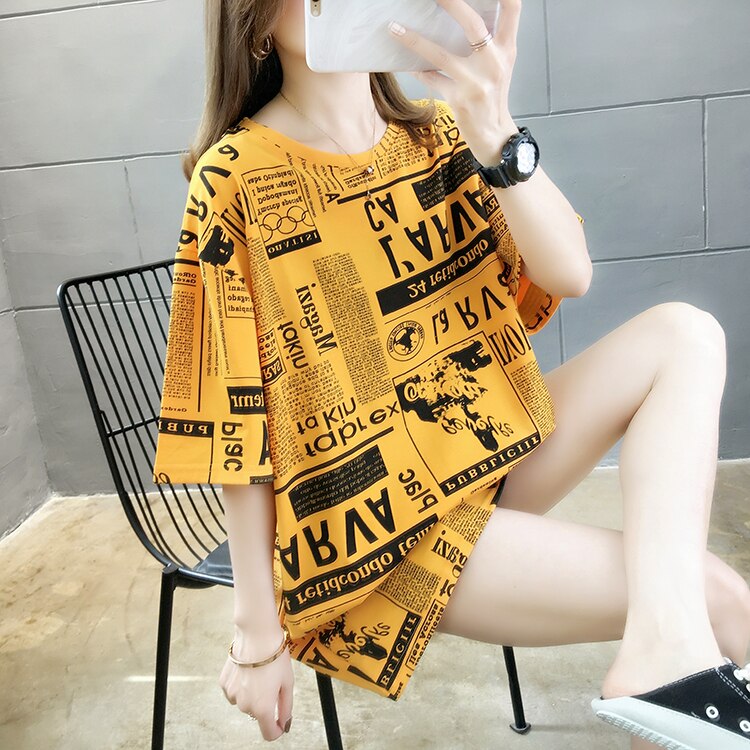 Plus Size Graphic Tee Shirts Female Summer Loose Short Sleeve Letter Print Korean T-shirt Women Oversize Harajuku Hip Hop Tops