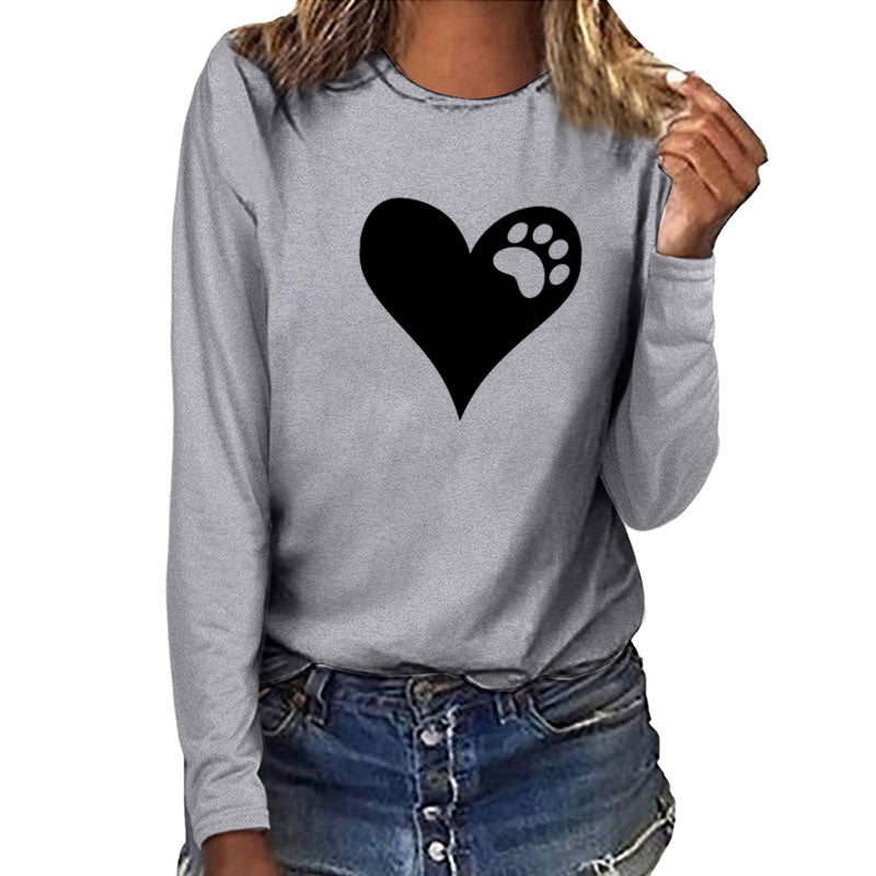 Heart Bear Paw Print Long Sleeve T-shirts Women Autumn