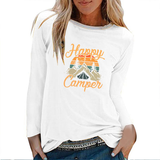 Happy Camper Printed Long Sleeve T-shirts Women