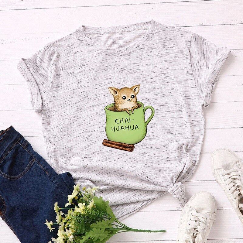 Women T-Shirt Summer Cotton Short Sleeve Cartoon Cute Dog