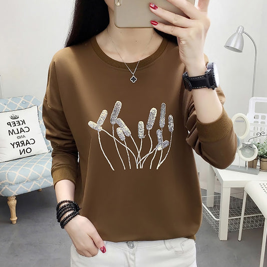 Spring Plus Size Sweatshirt Women Cartoon Character Embroidery