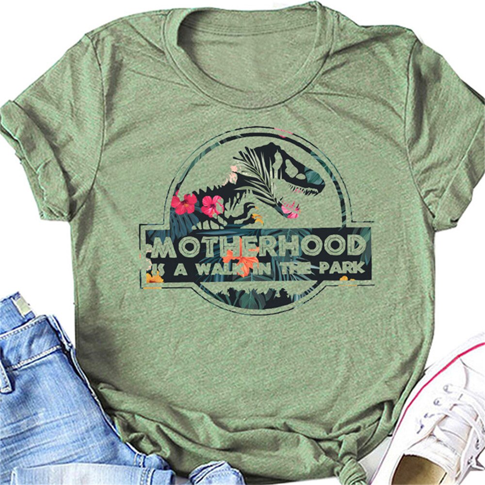 MOTHERHOOD IS A WALK IN THE PARK Letter Harajuku Print Women T shirt