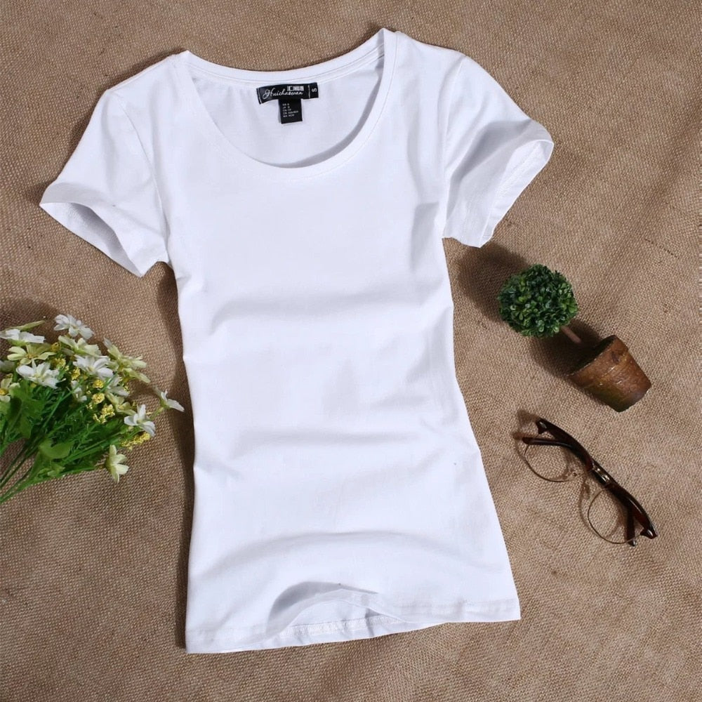 Women's T Shirt Women Short Sleeved Slim Solid Color Simple