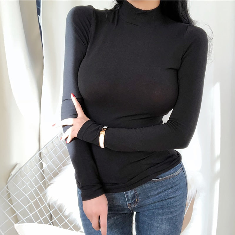 Half Turtleneck T Shirt Women High Elasticity Sexy Club