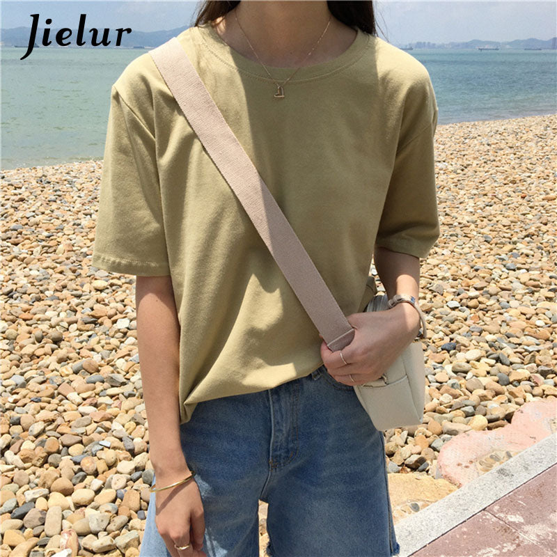 Tee Shirt 15 Solid Color Basic T Shirt Women Casual O-neck