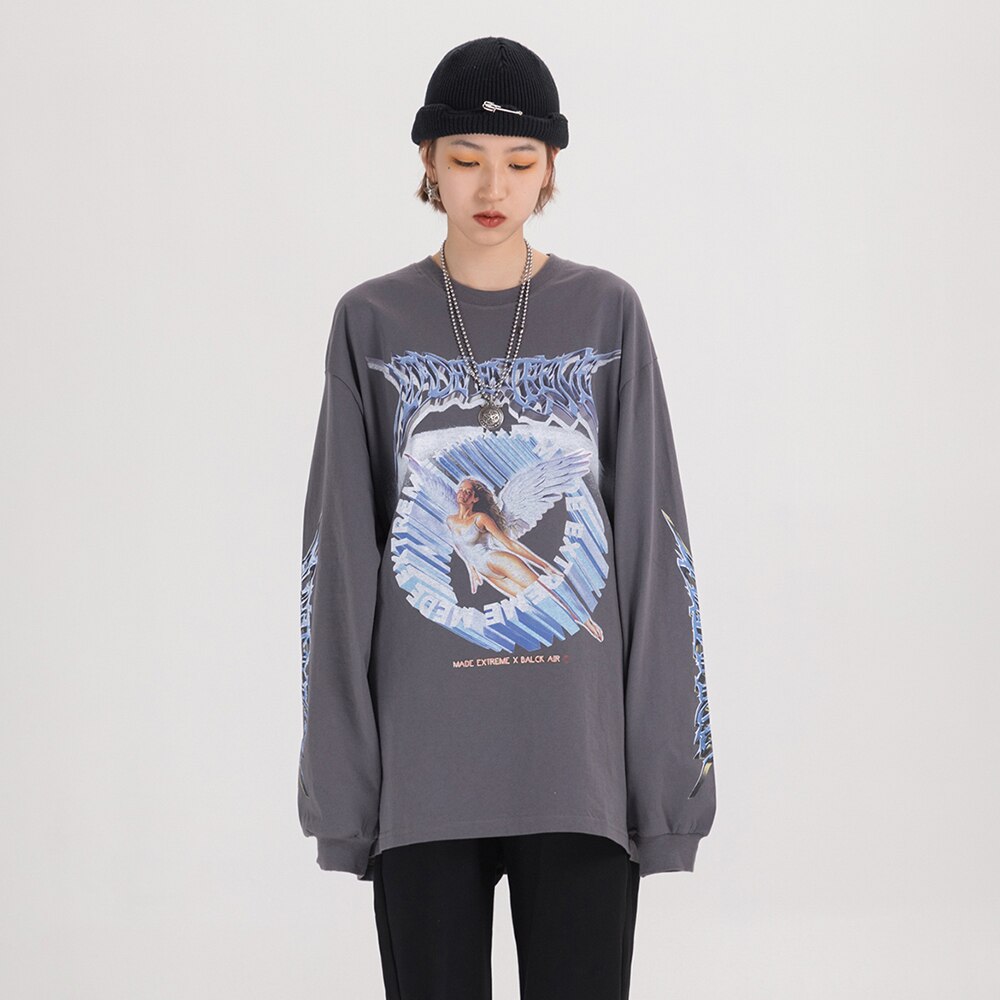 Women Long Sleeve Retro Graphic Tees Top Angel Shirt Clothes Oversized T Shirt 2020 Women Clothing Fashion Spring Streetwear