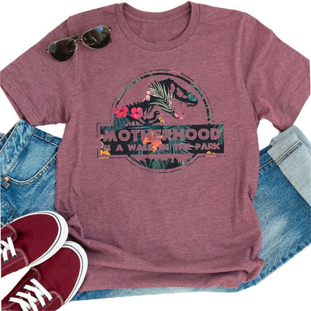 MOTHERHOOD IS A WALK IN THE PARK Letter Harajuku Print Women T shirt