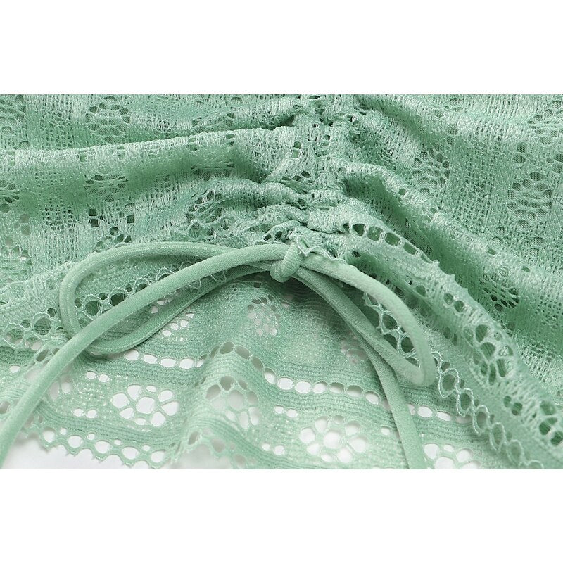 Cross Spaghetti Strap Tops Lace Spliced Wrinkled Sexy Skinny