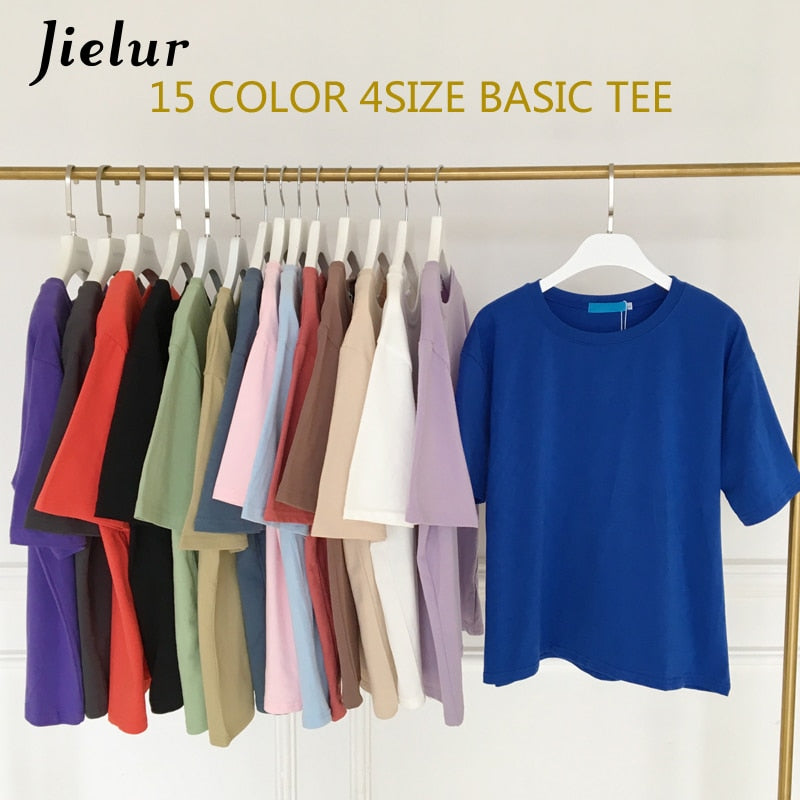 Tee Shirt 15 Solid Color Basic T Shirt Women Casual O-neck