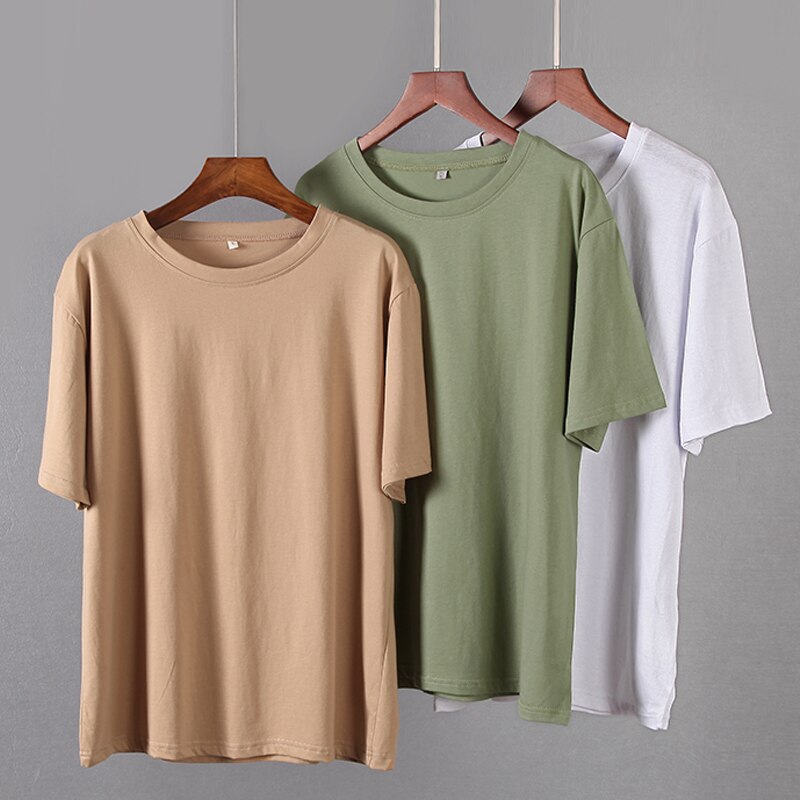 WYWM Summer Women Basic Loose T Shirt Solid Color Oversized Cotton Harajuku Short Sleeve Knitted Tees Korean Casual Female Tops