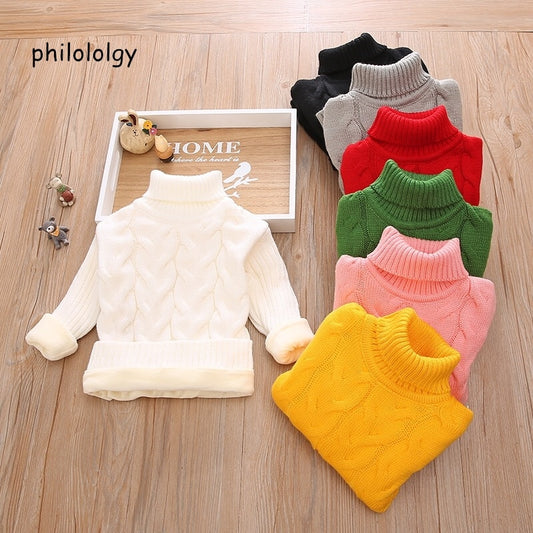 Plush pure color winter kid thick Knitted bottoming turtleneck shirts