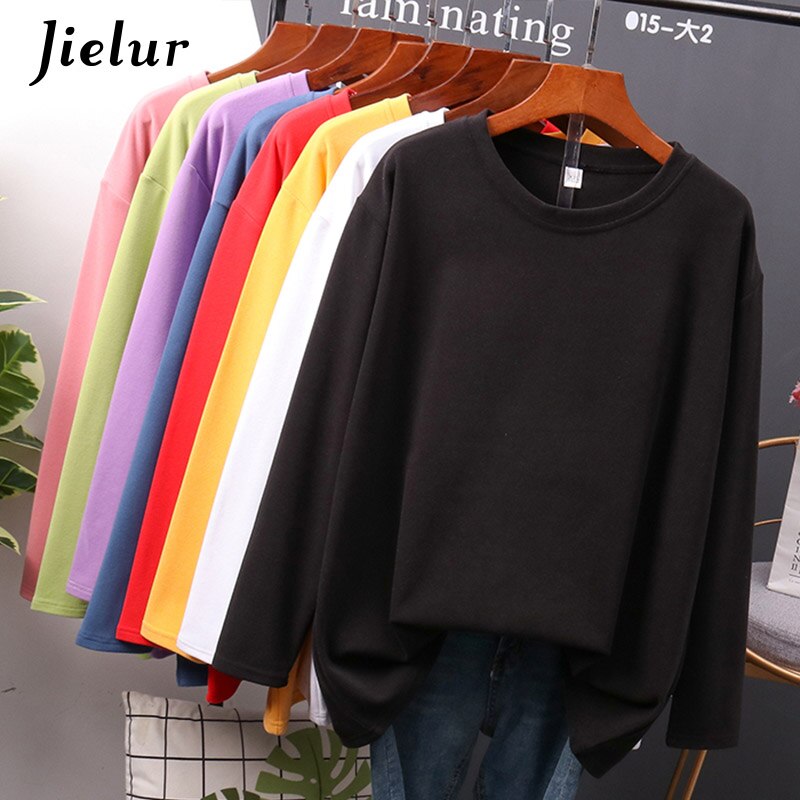 Autumn New T shirt Female Pure Color Slim Long Sleeve