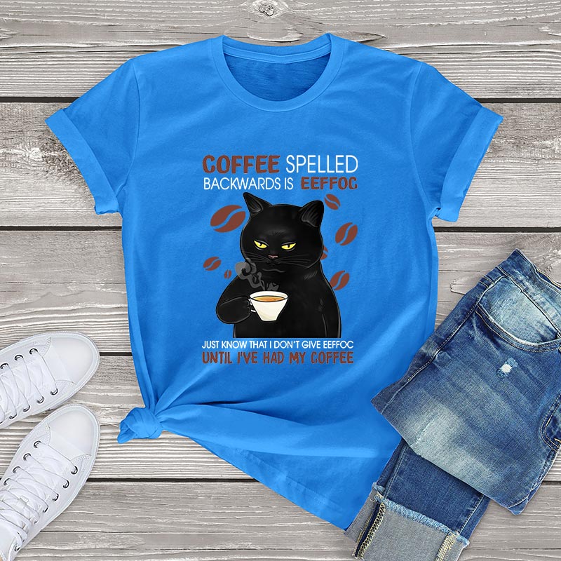 100% cotton t shirt women Black Cat Coffee Spelled Backwards Is Funny Cat Coffee tops unisex T Shirt harajuku women's tees gift