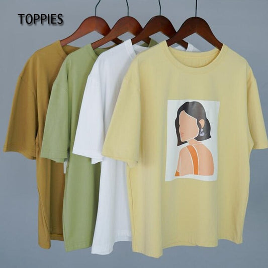 Toppies Women T-shirts Character Printing Tops Tees Summer Tops Short sleeve 95% cotton clothes