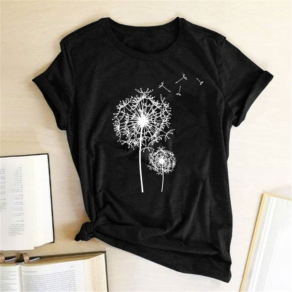 Dandelion Printed T-shirts Women T Shirt Summer