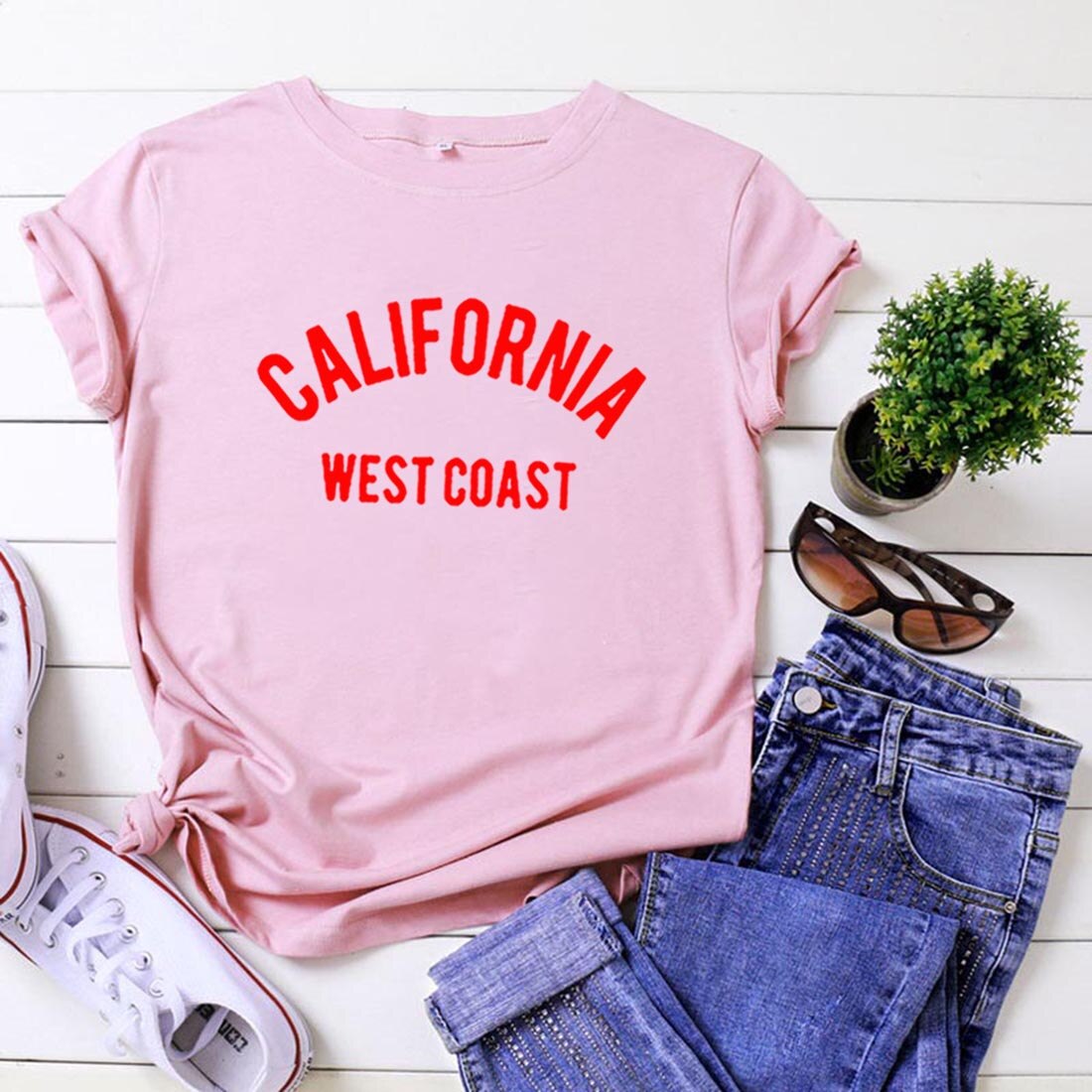 California West Coast Summer T Shirt Women Short Sleeve