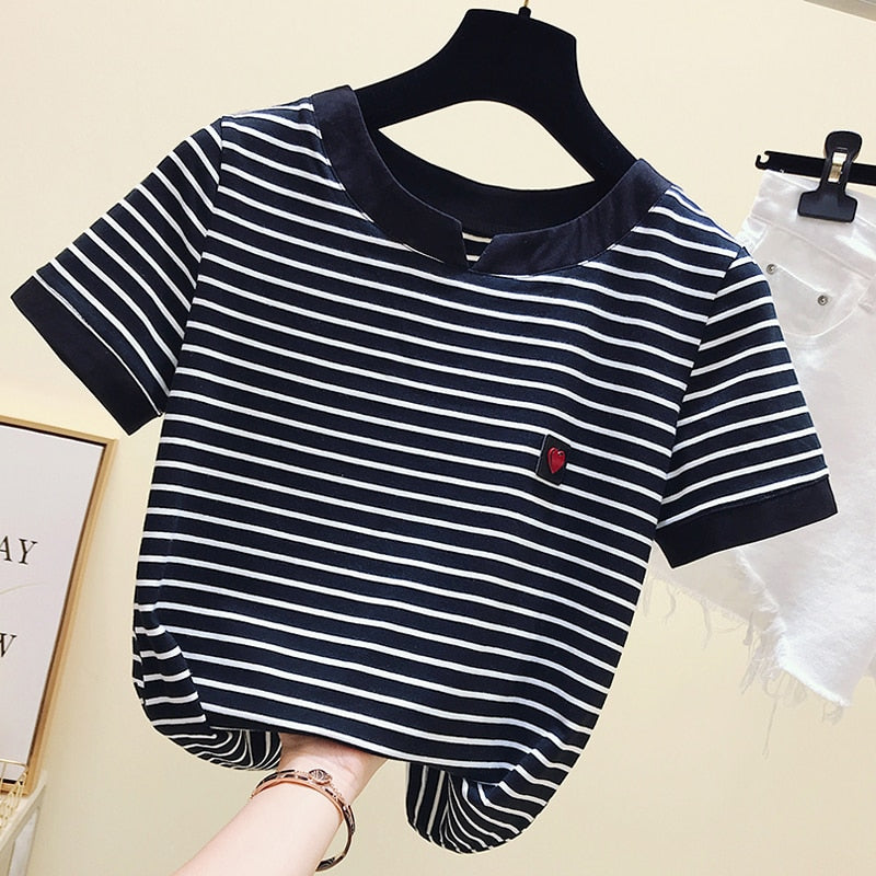 Tshirt Femme Stripe Female T Shirt Women Cotton Slim