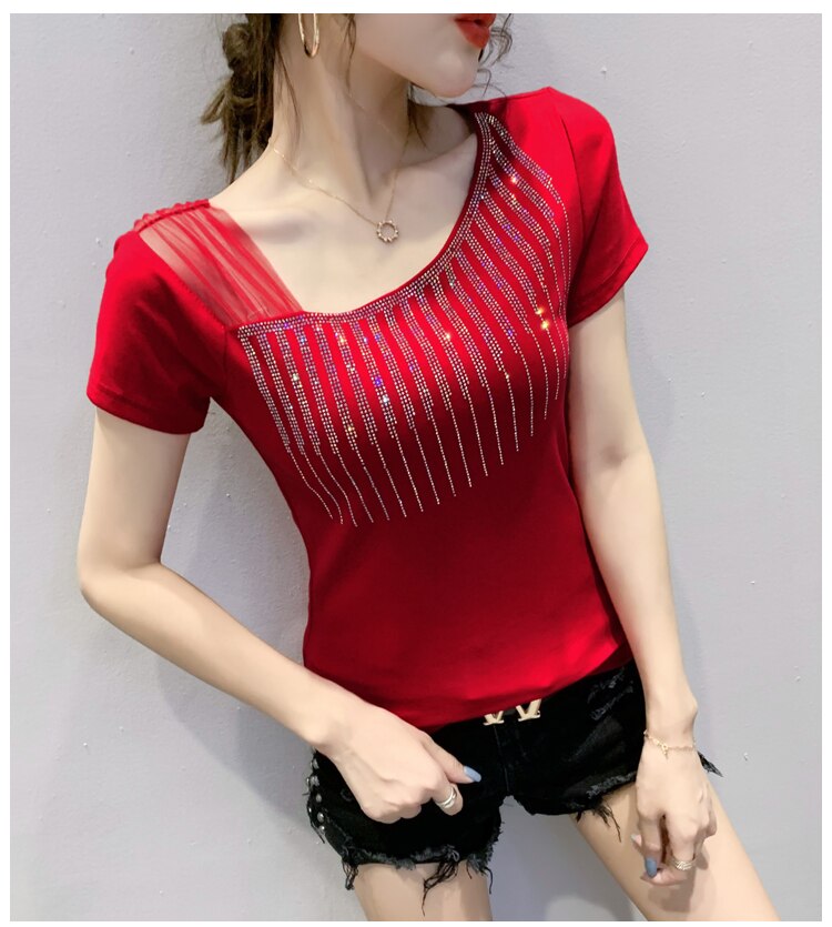 Diamante Summer T Shirt Women Casual Tee Shirts