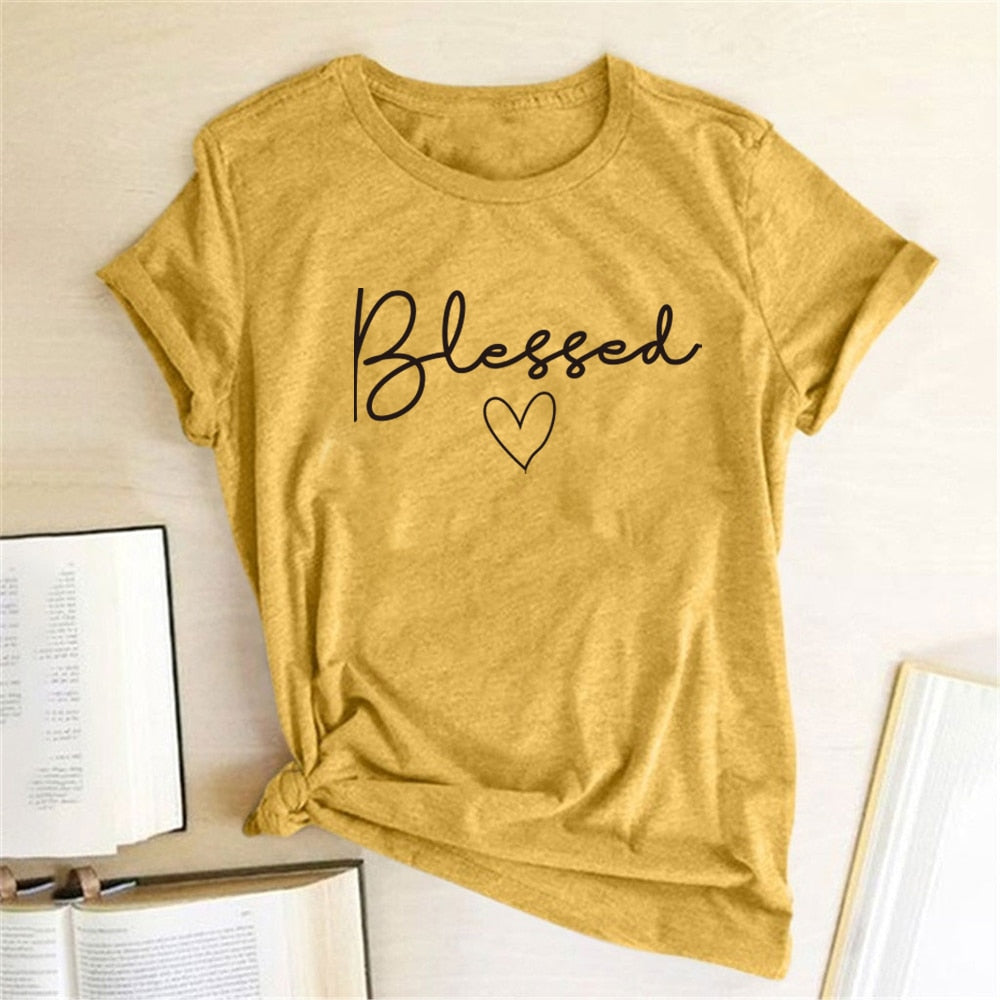 Blessed Heart Printing T-shirts Women Summer Clothes Vogue