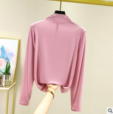 100% cotton long sleeve Solid Turtleneck t-shirt women high stretch slim tops spring autumn skinny Basic Bottoming tshirt tight