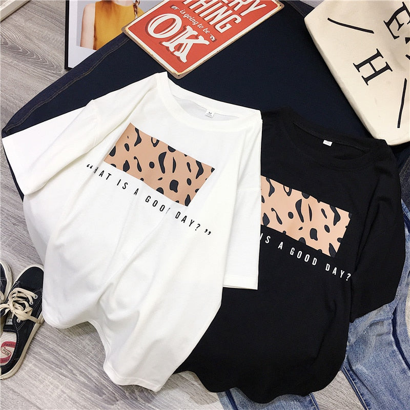 Hirsionsan Leopard Print T shirts Women 2019 Spring Summer Hot Tees Casual O-Neck Short Sleeve Harajuku Cool T-shirt Female Tops