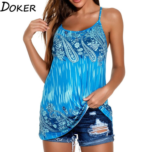 New Summer Print Oversized T Shirt Women O-neck Sleeveless