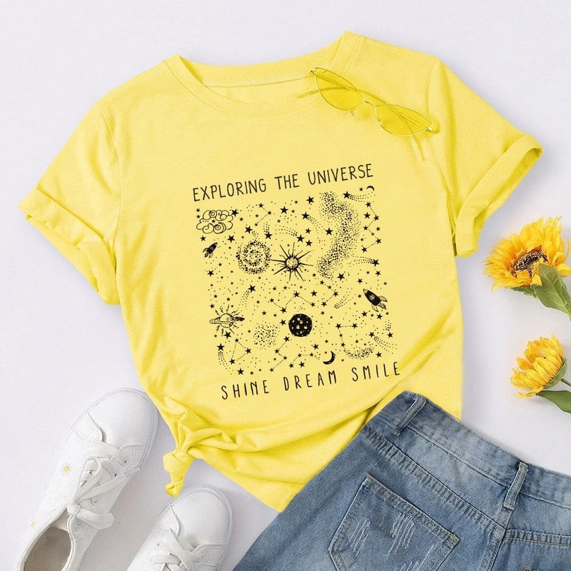 Universe Space Stars Print Short Sleeve Oversized Tshirts