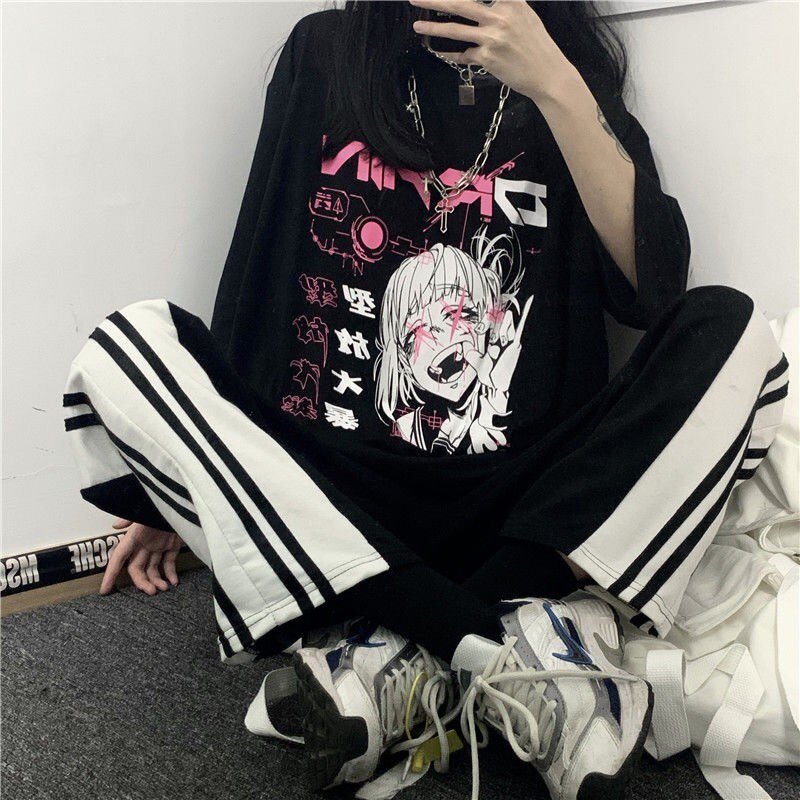 NiceMix vintage anime cartoon t shirt women clothes gothic tshirt streetwear print loose tops Korean summer black t-shirt