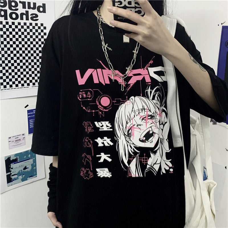 NiceMix vintage anime cartoon t shirt women clothes gothic tshirt streetwear print loose tops Korean summer black t-shirt